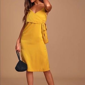 Mustard Yellow Satin Wrap Dress